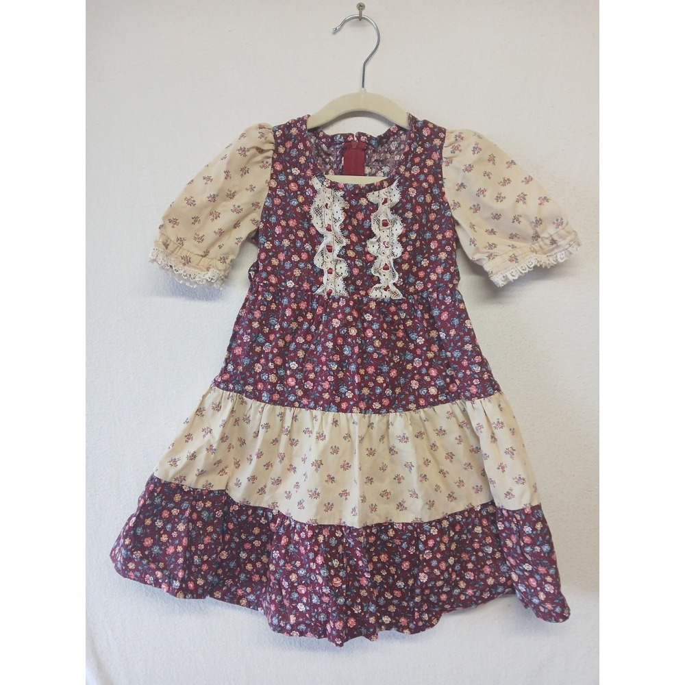 Prairie Cottagecore Dress Girls Victorian Church Floral Vintage